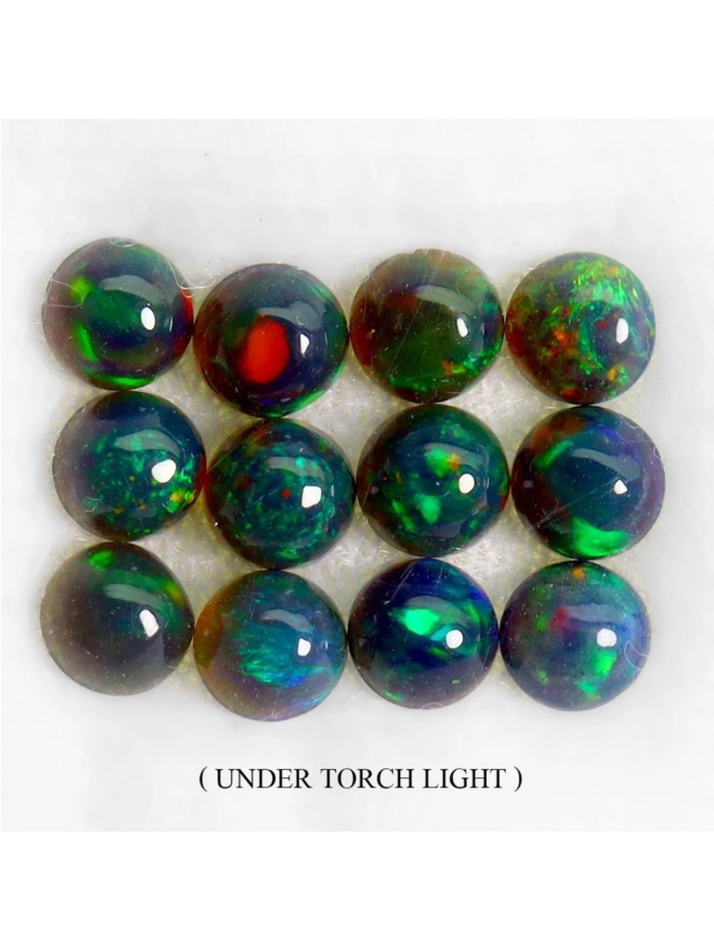 12PCS Lot 5mm Round AAA Floral Flash Play Of Color Black Opal Cabochon 4.14ct